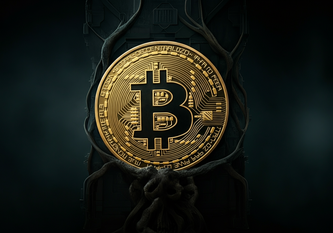 Grimoire NFT Market Collapses as Enchantment Verification Fails. This is satirical supernatural crypto aritcle. use a news image. Use tech images of bitcoin style backgrounds with supernatural images